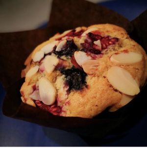 Raspberry and Almond vegan muffin, Mmmmm at  Cafe Banana in Withleigh