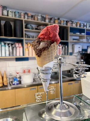 Chocolate and raspberry sorbet  at Crna Ovca in Belgrade