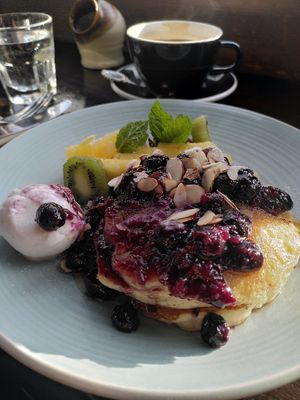 Vegan pancakes at Addington Coffee Co-op in Christchurch