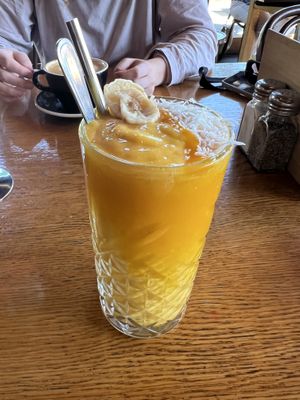 Mango and coconut smoothie (thick and creamy)  at Addington Coffee Co-op in Christchurch