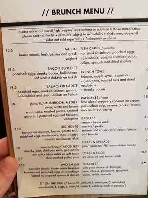 Brunch menu at Addington Coffee Co-op in Christchurch