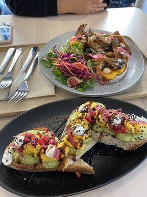 Mushroom and avocado toasts at Alive in Geneva