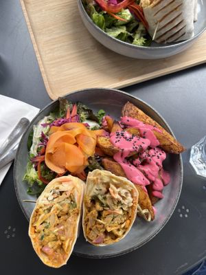 Lunch wrap with fries and salad  at Alive in Geneva