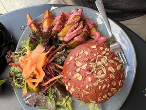 Vegan burger- the fries were delicious   at Alive in Geneva
