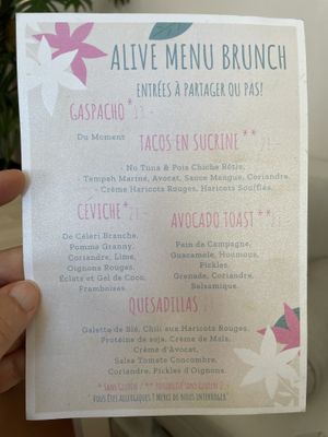 Menu  at Alive in Geneva