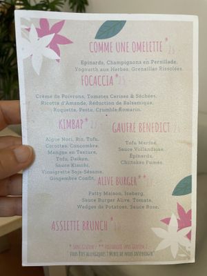 Menu  at Alive in Geneva