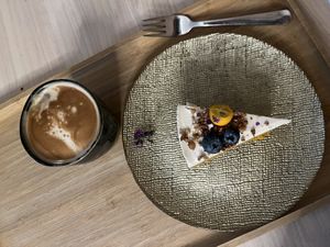 Carrot cake and coffee  at Alive in Geneva