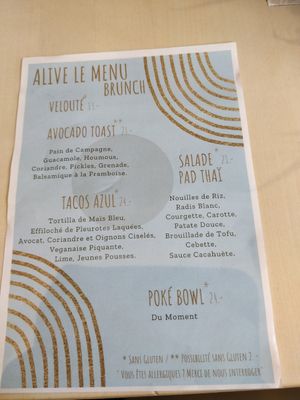 Brunch menu at Alive in Geneva