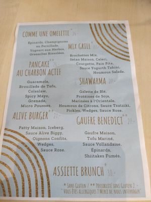 Brunch menu at Alive in Geneva