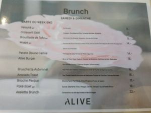Le menu at Alive in Geneva