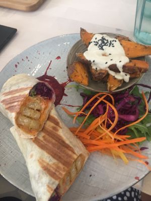 Sweet potatoes and sandwich  at Alive in Geneva