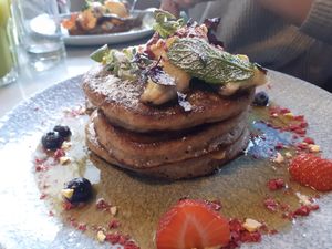 Vegan pancakes. at Greasy Spoon - Hagagatan in Stockholm