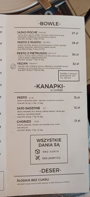 Menu at Jaglana in Poznan