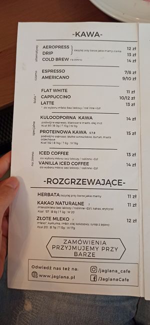 Menu at Jaglana in Poznan