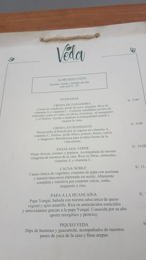 menu  at Veda Restaurante in Miraflores