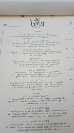menu (2) at Veda Restaurante in Miraflores