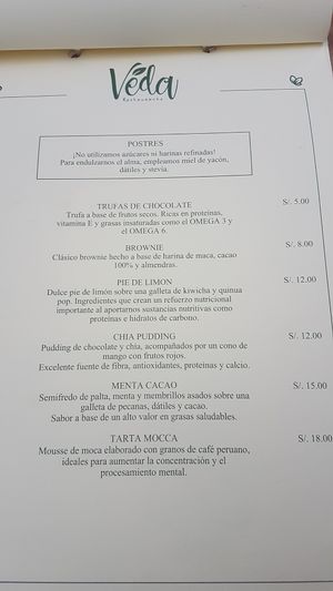 menu (3) at Veda Restaurante in Miraflores