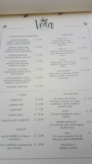 menu (4) at Veda Restaurante in Miraflores