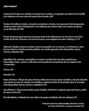Menu as of Nov 2022  at Malportaco in Mexico City