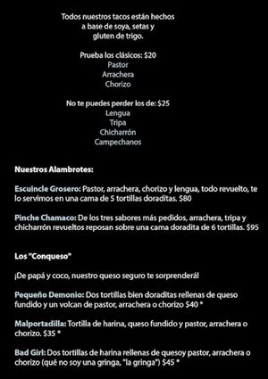 Menu as of Nov 2022  at Malportaco in Mexico City