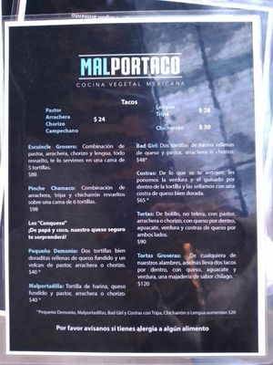 Menu  01-2024 #Veganuary at Malportaco in Mexico City