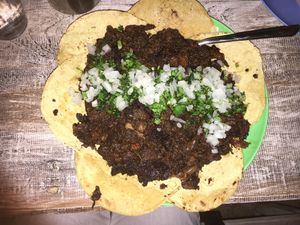 Mixed soy "meats" -- 6 tacos at Malportaco in Mexico City