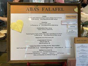 Menu June 2023  at Aba's Falafel in Rhinebeck