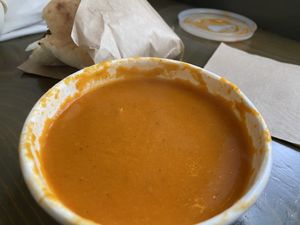 Roasted Red Pepper Soup  at Aba's Falafel in Rhinebeck
