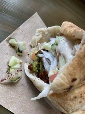 Falafel stuffin for fresh Pita  at Aba's Falafel in Rhinebeck