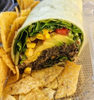 Chipotle Quinoa Black Bean Burger Wrap at Raw Addiction in Pembroke Pines
