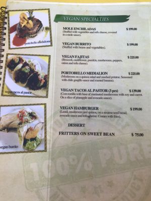 Vegan menu  at Casa Tequila in Cancun
