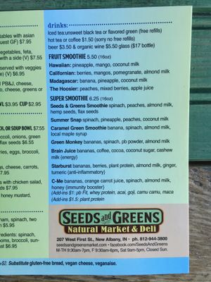 Menu  at Seeds and Greens Market & Deli in New Albany