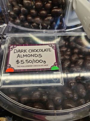 Green dots denote vegan at The Mullumbimby Chocolate Shop in Mullumbimby