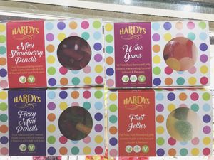 Hardys vegan range - wine gums, fruit jellies, mini strawberry pencils, mini fizzy pencils  at Hardy's Original Sweet Shop in Salisbury