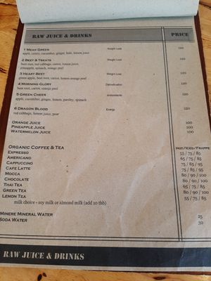 Menu at Hua Hin Vegan Cafe and Wine in Hua Hin