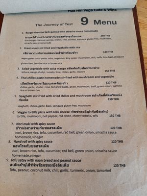 Menu at Hua Hin Vegan Cafe and Wine in Hua Hin