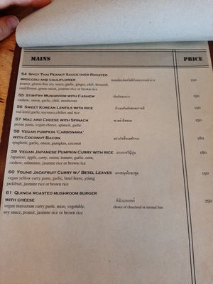 Menu at Hua Hin Vegan Cafe and Wine in Hua Hin