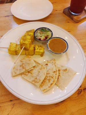 The tofu satay could have used a bigger punch of flavour flave at Hua Hin Vegan Cafe and Wine in Hua Hin