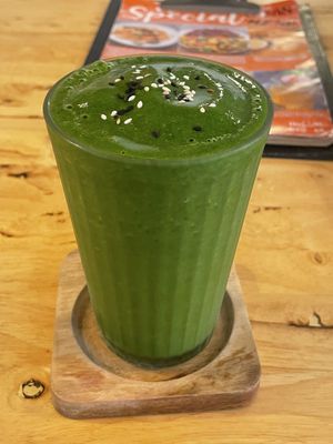 Tropical green smoothie (coconut, banana, spinach and ginger), 150 baht  at Hua Hin Vegan Cafe and Wine in Hua Hin