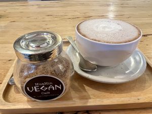Hot chocolate (needed a lot of sugar)   at Hua Hin Vegan Cafe and Wine in Hua Hin