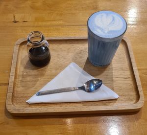 Butterfly pea latte. at Hua Hin Vegan Cafe and Wine in Hua Hin