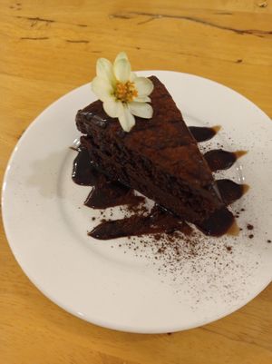 Chocolate cake with pretty flower #Veganuary at Hua Hin Vegan Cafe and Wine in Hua Hin