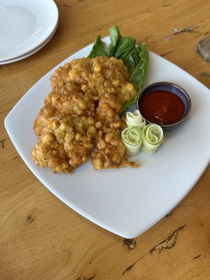 Corn fritters - so moorish   at Hua Hin Vegan Cafe and Wine in Hua Hin