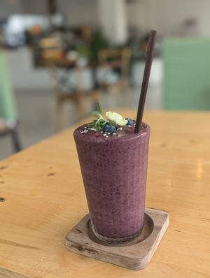 Delicious purple smoothie at Hua Hin Vegan Cafe and Wine in Hua Hin