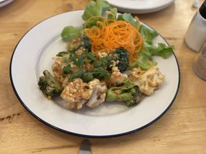 Roasted cauliflower and broccoli with peanut sauce - Hua Hin Vegan Café   at Hua Hin Vegan Cafe and Wine in Hua Hin