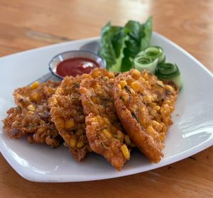 Corn fritters  #Veganuary at Hua Hin Vegan Cafe and Wine in Hua Hin
