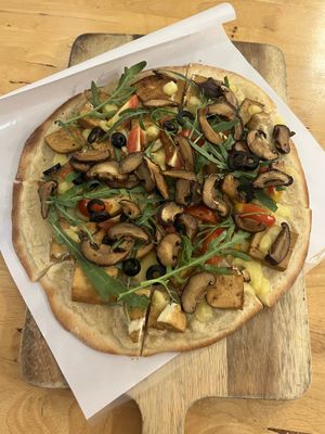 Tofu and mushroom pizza   at Hua Hin Vegan Cafe and Wine in Hua Hin