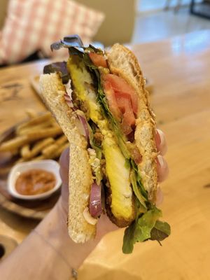 Yellow tofu burger (190 THB)  at Hua Hin Vegan Cafe and Wine in Hua Hin