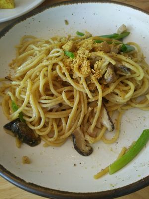 Spaghetti w Carbonara Sauce at Hua Hin Vegan Cafe and Wine in Hua Hin