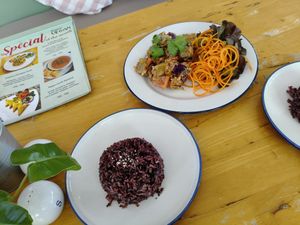 Brown rice and sweet potato in a peanut sauce at Hua Hin Vegan Cafe and Wine in Hua Hin
